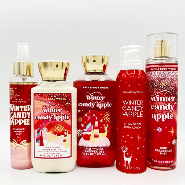 Bath & Body Works Winter Candy Apple 5-Piece Gift Set | Includes: Diamond Shimmer Mist, Body Lotion, Shower Gel, Shimmer Fizz Body Lotion, and Fine Fragrance Mist