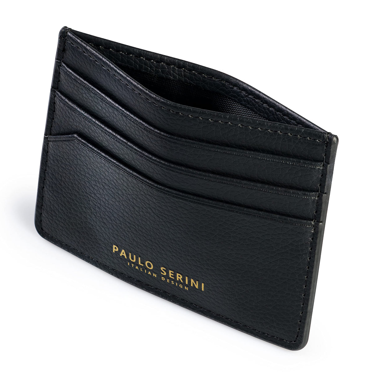 PAULO SERINI® Unisex Card Holder with 6 Card Slots and Compartment for Banknotes and Coins Elegant Credit Card Holder Made of Soft Vegan Leather - Onyx Black