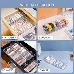TenSteed Data Cable Organizer Storage Box with Lid Clear Charger Cable Organizer Desktop Accessory Storage Organizer Cable Management Neat with 12 Compartments& 15 Pieces Cable Ties (Double Layer)