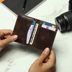 FOXHACKLE RFID Bifold Leather Wallet, Slim Minimalist Card Holder for Men & Women - Olive Brownish