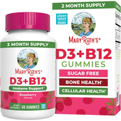 MARYRUTH'S Vitamin D3 + B12 Gummies for Ages 4+, Sugar Free, 60 Servings | Sugar Free, 60 Servings