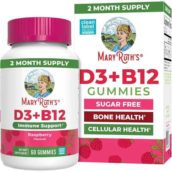 MARYRUTH'S Vitamin D3 + B12 Gummies for Ages 4+, Sugar Free, 60 Servings | Sugar Free, 60 Servings