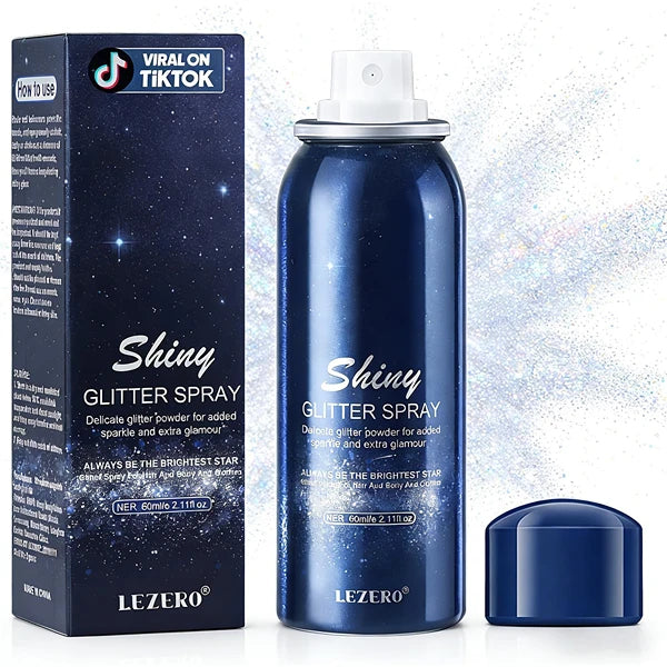 Lezero Body Glitter Spray, Temporary Shiny Hairspray for Face, Hair, Clothing, Long Lasting Quick-Drying Shimmer Mist for St. Patrick's Day, Music Festival Rave, Nightclub Party, Prom, 2oz