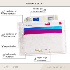 PAULO SERINI® Unisex Card Holder with 6 Card Slots and Compartment for Banknotes and Coins Elegant Credit Card Holder Made of Soft Vegan Leather - Cloud White
