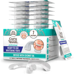 GuruNanda Teeth Whitening Gel Trays with 8% Hydrogen Peroxide, 7 Treatments | Teeth Whitening for Sensitive Teeth|Prefilled trays|With coconut oil|Lifts surface stains|Fast & Easy Teeth Whitening