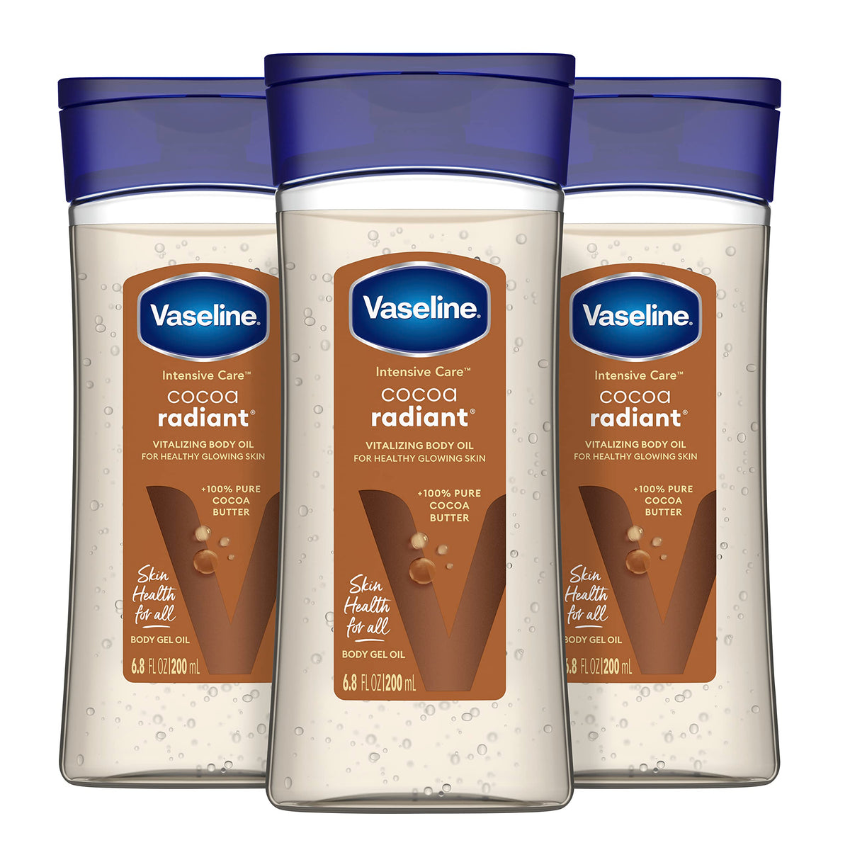 Vaseline Intensive Care Body Gel Oil Cocoa Radiant 6.8 oz, Pack of 3, Brown, 6.8 Ounce