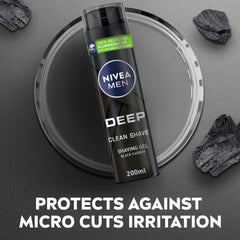 NIVEA MEN Shaving Gel, DEEP Clean Shave Antibacterial Black Carbon, 200ml