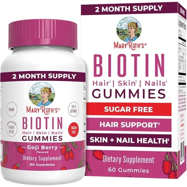 MARYRUTH'S Biotin Gummies, Hair Growth, Vegan, Sugar Free, Non-GMO, 60 Ct | Sugar Free, Vegan, Non-GMO, 2,500 mcg Biotin, Hair Skin and Nails