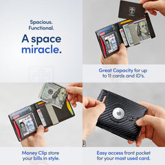 TRAVANDO AirTag* Wallet Mens Wallet with Money Clip Air Tag Wallet Card Holder RFID Blocking Bifold Gifts for Men, Carbon