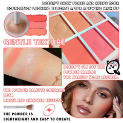 KASTWAVE 6 Colors Blush Palette, Blush for Cheek, Matte Mineral Blush Powder Bright Shimmer Face Blush, Professional Facial Beauty Cosmetic Makeup Blush