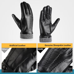 THE WHITE SHOP Winter Warm Genuine Leather Gloves, Cashmere Lined Driving Motorcycle Gloves for Men