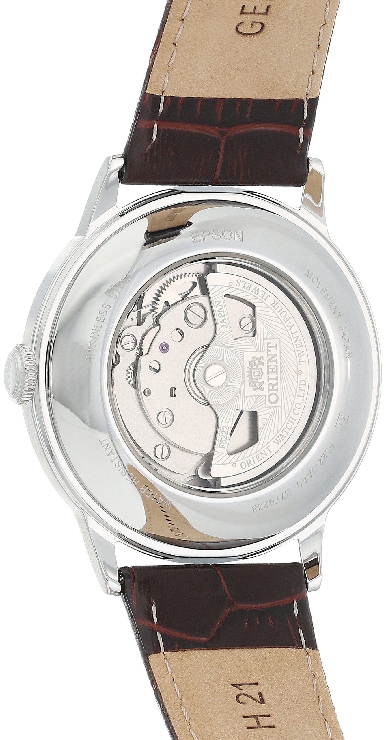 Orient 'Bambino Open Heart' Japanese Automatic Stainless Steel and Leather Dress Watch