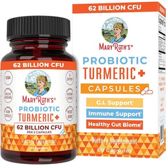 MARYRUTH'S Probiotic Turmeric Curcumin + Extra GI Support, Vegan, 60 Count | 62 Billion CFU, Organic Ingredients Turmeric Complex with Probiotics, Turmeric Curcumin Capsules for Digestion, Vegan