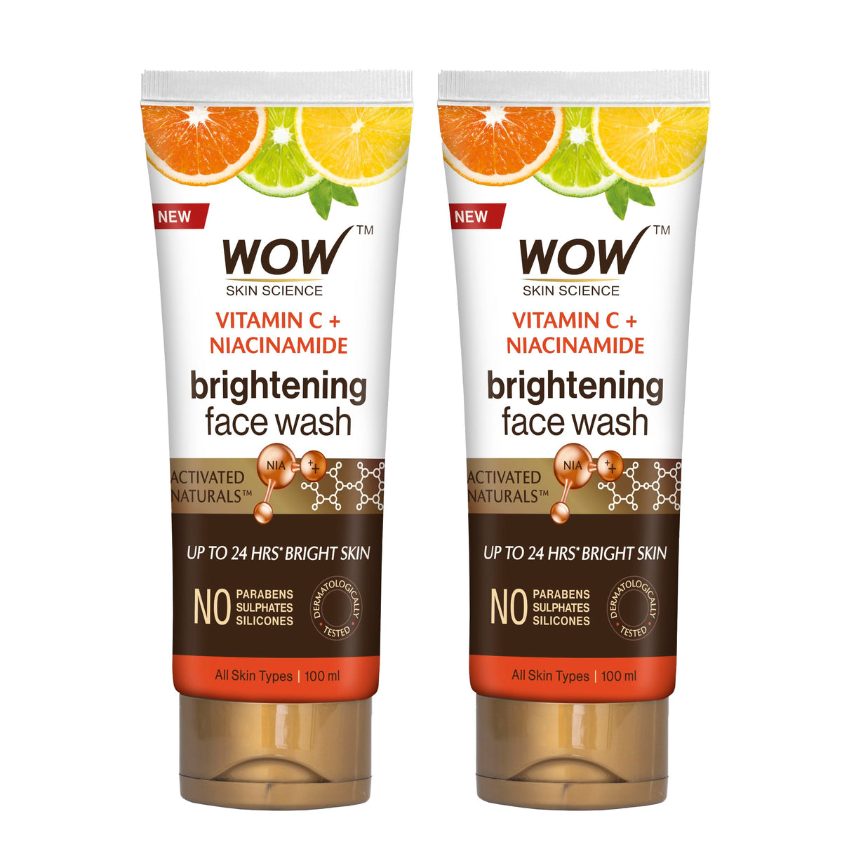 WOW Skin Science Brightening Vitamin C Face Wash, No Parabens, Sulphate, Silicones & Color - 100mL (Pack of 2)