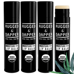 RUGGED & DAPPER Lip Balm for Men - Certified Organic + Natural Ingredients, Hydrating Mens Chapstick - (Pack of 4)