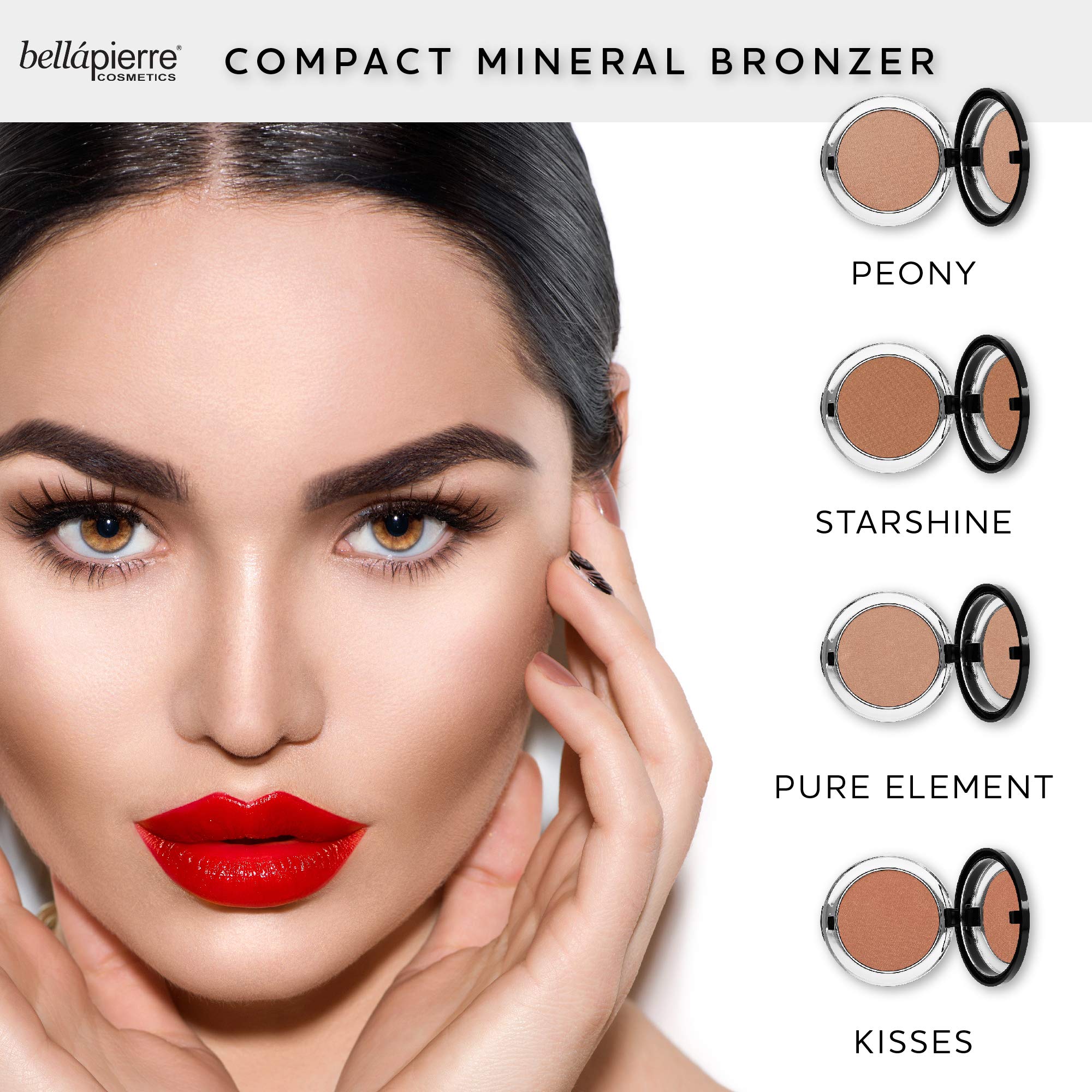 bellapierre Compact Mineral Bronzer | Beautifully Warms and Enhances Skin Tone | Infused with Calming Jojoba | Non-Toxic and Paraben Free Formula | Peony - 10 Grams