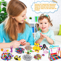 NAWOKEENY 3000+ DIY Craft Kits for Kids, Arts and Crafts Supplies with Storage Box for 3-12 Ages, All in One DIY Crafting Set Includes Wooden Sticks, Round Eyes, Buttons, Colorful Beads etc