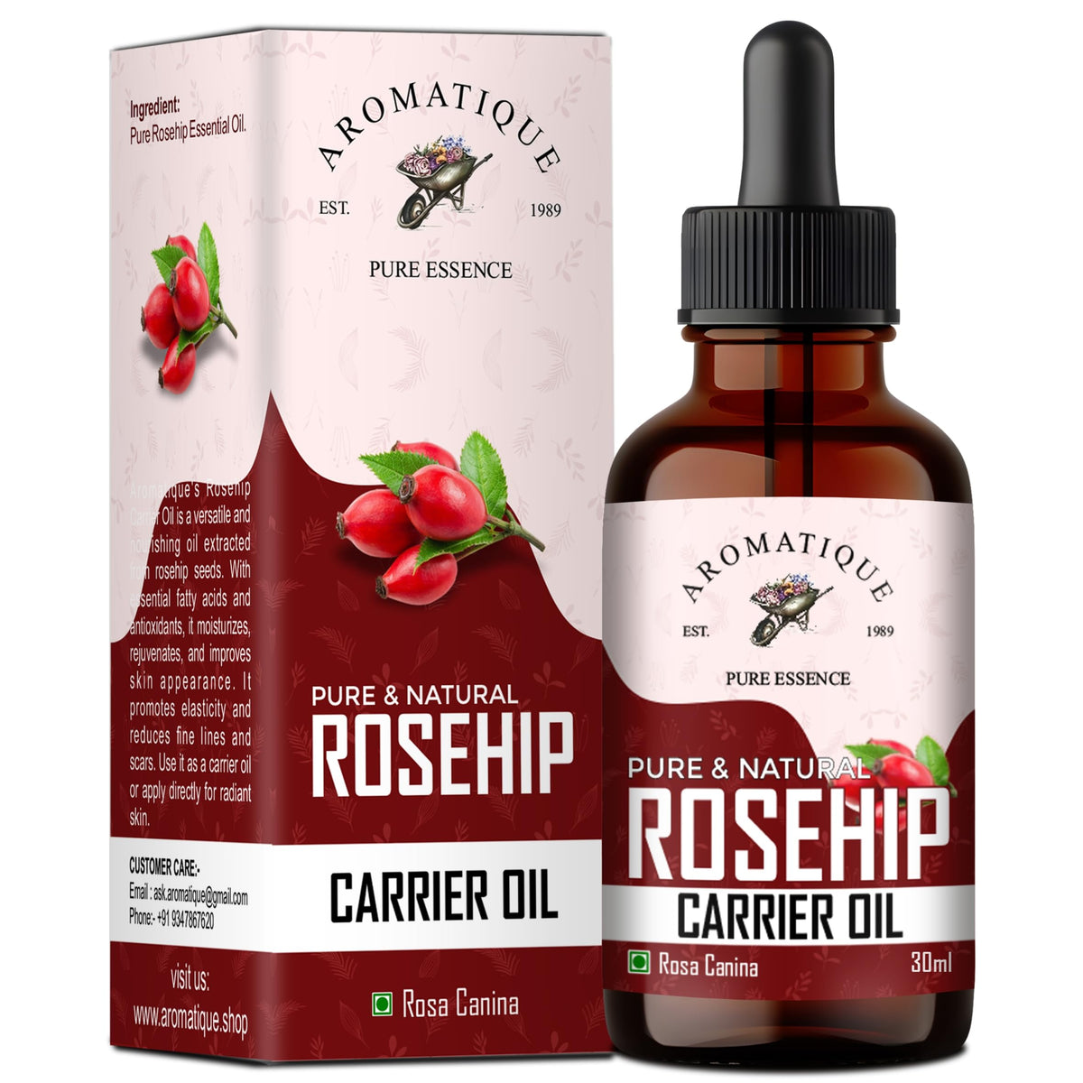 Aromatique Rosehip Seed Oil 100% Pure & Natural Cold Pressed,Therapeutic Grade Oil From 30Ml Red
