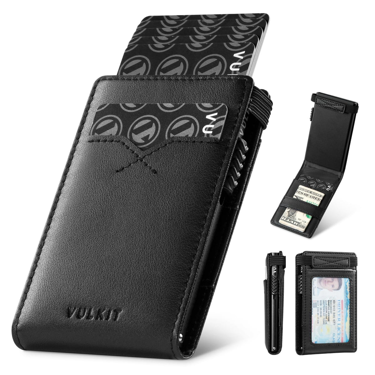 VULKIT Slim Credit Card Holder RFID Blocking Pop Up Card Wallet Minimalist Slim Wallet with Back ID Window Holds 8 Cards