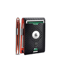 TRAVANDO AirTag* Wallet Mens Wallet with Money Clip Air Tag Wallet Card Holder RFID Blocking Bifold Gifts for Men, Carbon & Orange