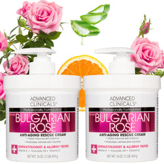 Advanced Clinicals Bulgarian Rose Oil Anti-Aging Cream for Face, Hands, and Neck, 16 oz (2 - 16 oz), Multicolor