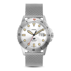 Fossil Men's Fossil Blue Quartz Stainless Steel Mesh Three-Hand Watch, Color: Silver (Model: FS5948)