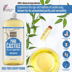 Pure Castile Soap Liquid Organic, Certified Palm Oil Free Natural Soap, Unscented, 32 oz