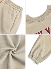 SHEKINI Women's Two Piece Tracksuit Sweatsuit Outfit Letter Print Leisure Suits Ladies Warm Outfit Full Set Long Sleeve Pullover Jogger Sweatpants - Apricot