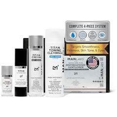 Man Labs Titan Sports Anti Aging Mens Skin Care Kit Cleanser, Face Serum, Eye Cream, Face Moisturizer Men, Skin Care Set Dark Circles, Wrinkles, Fine Lines Vitamin C, Niacinamide, HA Unscented