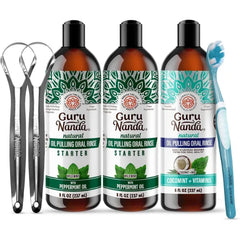 GuruNanda Ultimate Natural Teeth Brightening Bundle - Coconut & Peppermint Oil Pulling (2 Pack) & CocoMint Oil Pulling for a Naturally Bright Smile & Happy Gums