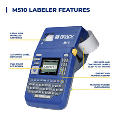 Brady M510 Portable Industrial Label Printer, 1.5" Wide, Single-Color Thermal Printing, Lab, Field, or Facility, Blue/Gray, 3.75" H x 5.75" W x 10" D