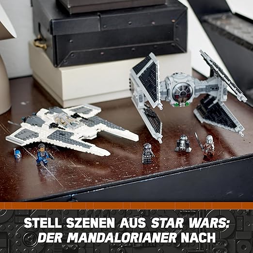 LEGO 75348 Star Wars Mandalorian Fang Fighter vs. TIE Interceptor, Starfighter Building Toy Set for Kids with 3 Minifigures, Droid Figure and Darksaber, Collectible Gift Idea