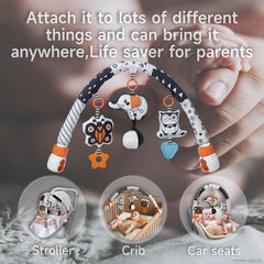 TUMAMA Car Seat Toys for Babies 0-6 Months, Stroller Toys for Infant 0-6 Months, Newborn Sensory Hanging Rattle Arch Toy with Butterfly Elephant Owls,Musical Toy for Baby 6-12 Months