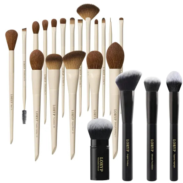 LORYP Makeup Brushes Set Labeled 18 Piece Face and Eye Brush Set with 4Pcs Full Face Professional Makeup Brushes Set