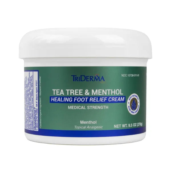 TriDerma Tea Tree Oil Foot Cream for Dry Cracked Feet, Itchy Skin, Tingling & Foot Pain with Menthol, Non-greasy - 9.5 oz