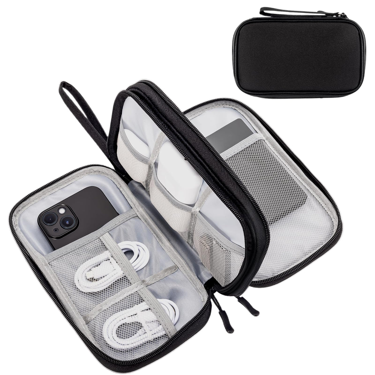 ProCase Electronics Travel Tech Pouch, Portable Cable Organizer Bag, Electronics Accessories and Supplies for Charger, Power Bank, Wire -Black