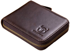 bullcaptain Mens Genuine Leather Zipper Wallet RFID Blocking Bifold Secure Zip Around Wallets Multi Credit Card Holder Purse (brown), brown, Small, Simplicity