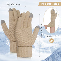 Women's Winter Warm Touchscreen Gloves, Thermal Knit Soft Fleece Lined Gloves Winter Texting Gloves Elastic Cuff Anti-Slip Gloves - Beige