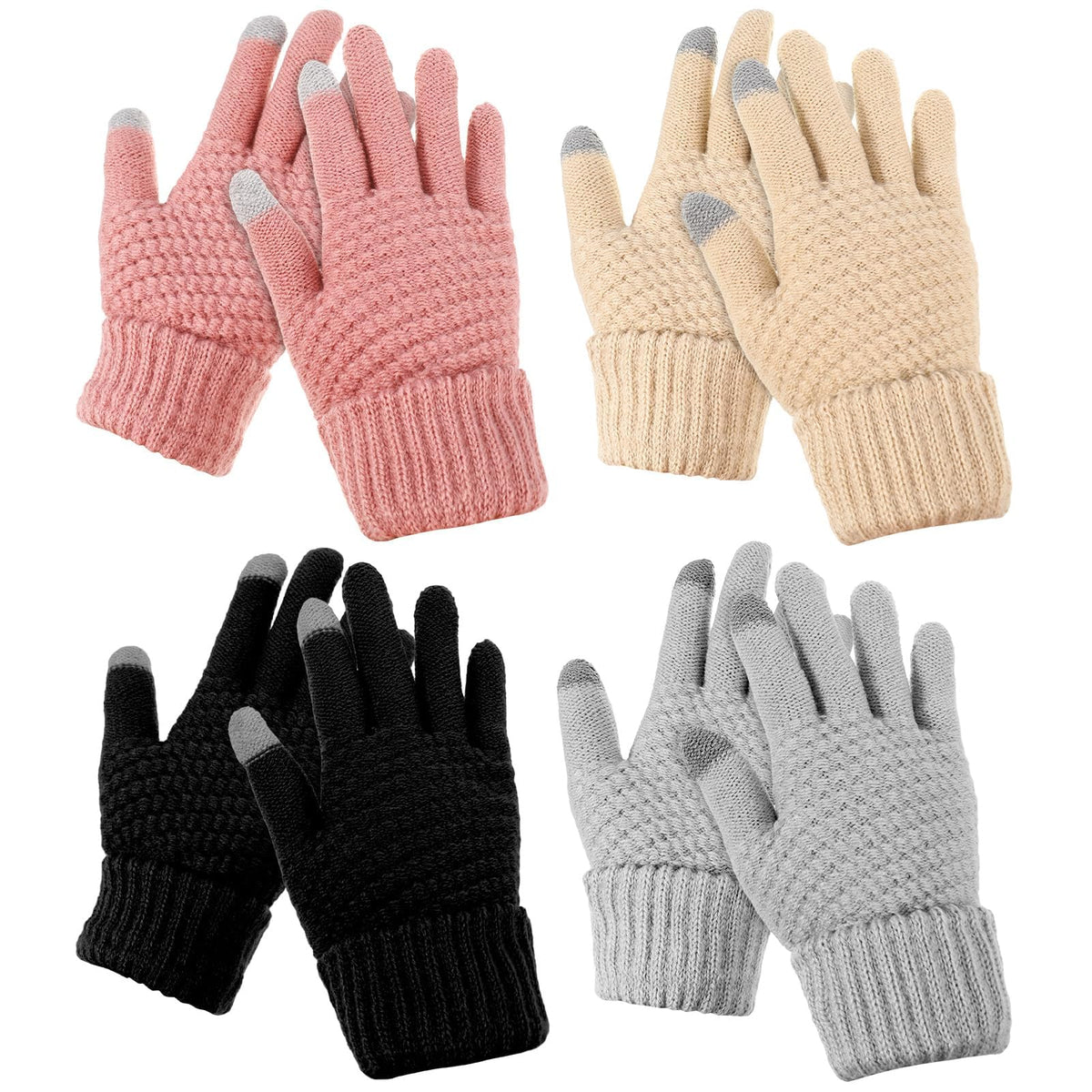 Women's Touch Screen Gloves, Men Touchscreen Mittens, Warm Winter Gloves, Daily Wear Touchscreen Gloves, Plush Elastic Cuffs Knit Gloves, Winter Warmth Accessories, for Driving Cycling 4 Pairs