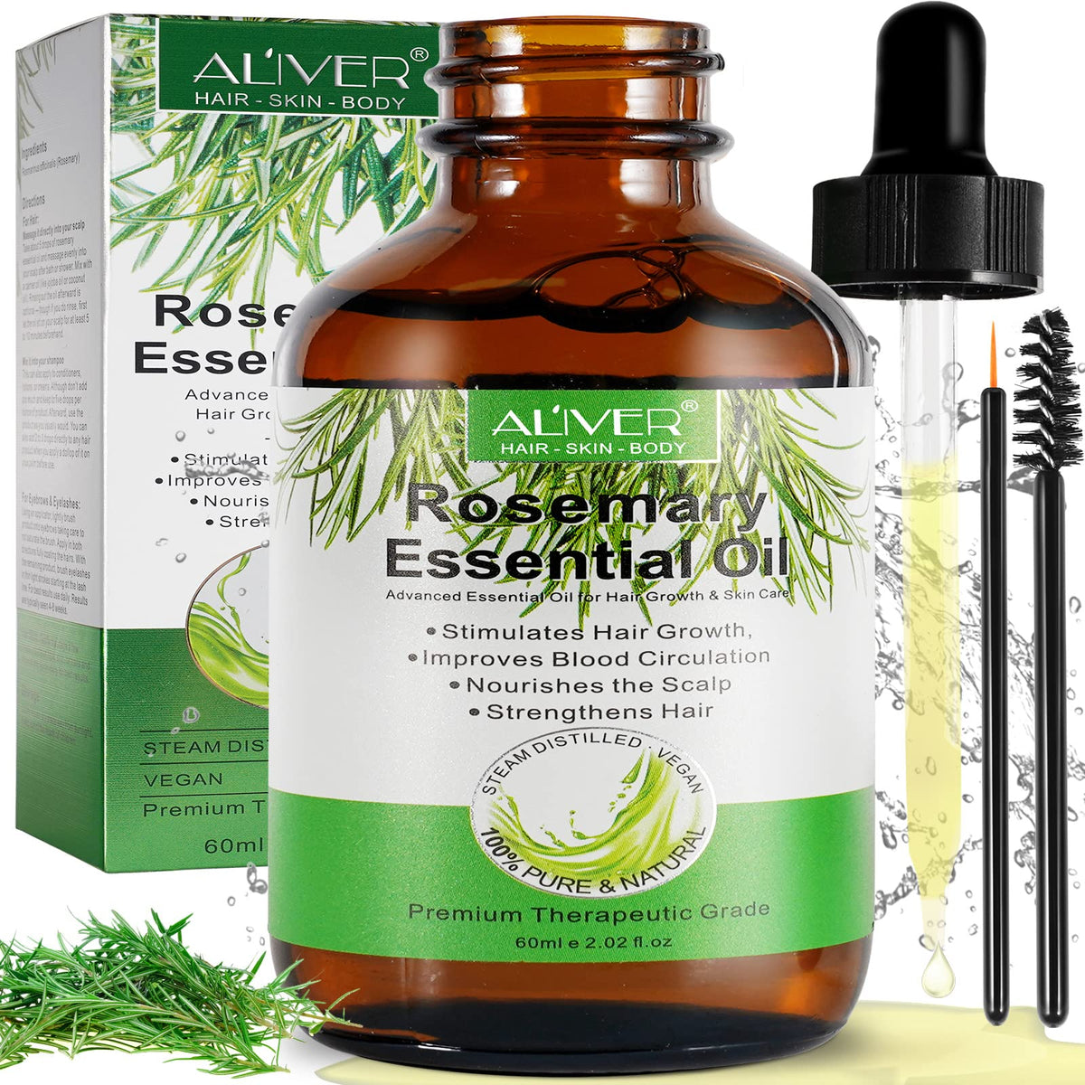 KPNEMA Multipurpose Rosemary Oil for Hair Growth, Eyebrow, Eyelash, Beard& Thinning Hair, Nourish Scalp, Improve Blood Circulation, 100% Pure Organic Natural Essential Oil, Pack Of 1, 59.74 ml