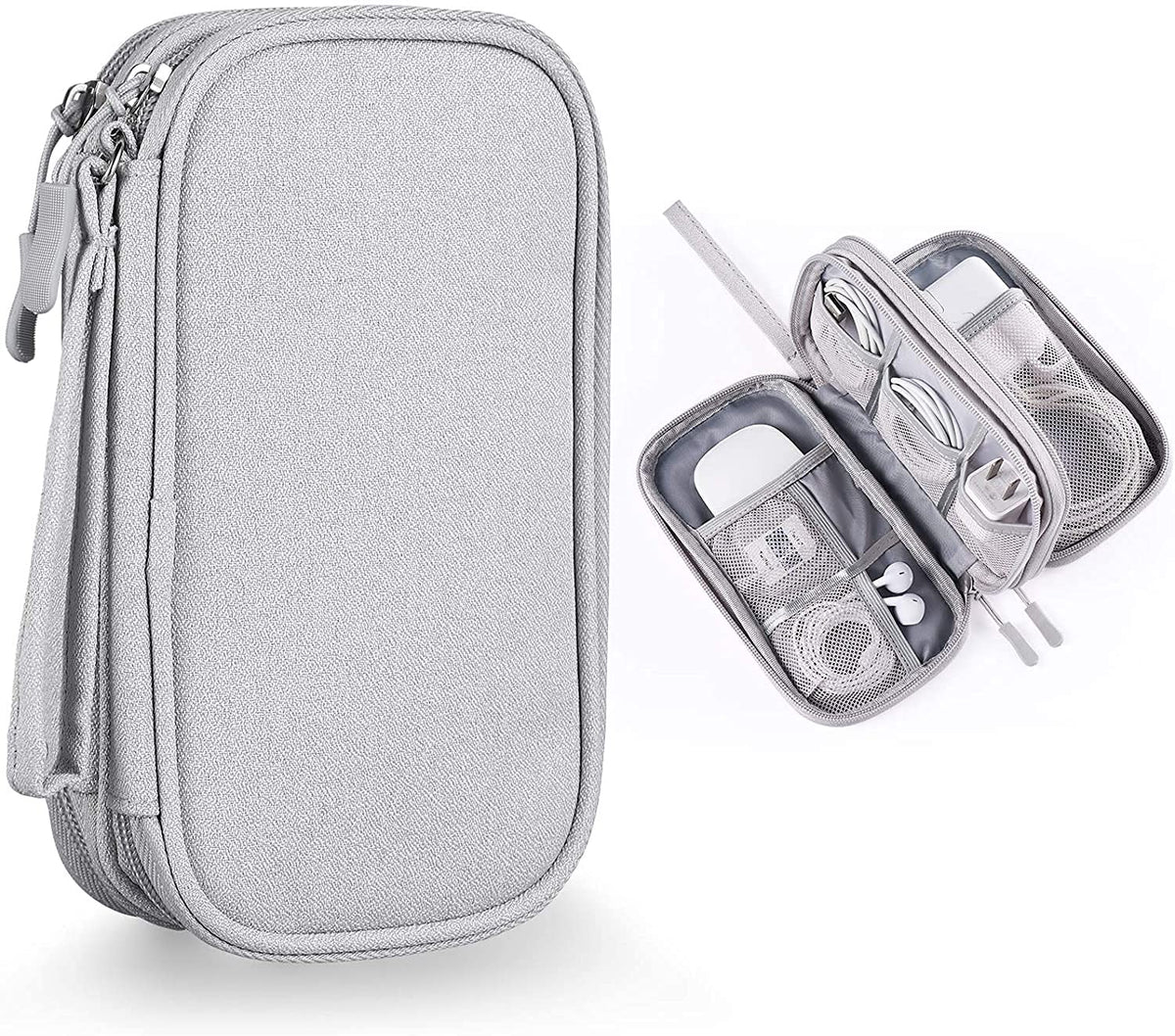 ELECDON Small Electronic Organizer Cable Bag, Travel Portable Electronic Accessories Storage Bag Soft Carrying Case Pouch for Hard Drive, Cord, Charger, Earphone, USB, SD Card (Light Grey)
