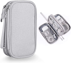 ELECDON Small Electronic Organizer Cable Bag, Travel Portable Electronic Accessories Storage Bag Soft Carrying Case Pouch for Hard Drive, Cord, Charger, Earphone, USB, SD Card (Light Grey)
