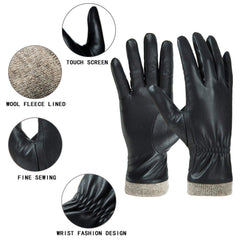 REDESS Winter Leather Gloves for Women, Wool Fleece Lined Warm Gloves, Touchscreen Texting Thick Thermal Snow Driving Gloves - Dark Gray