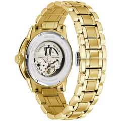 Bulova Men's Classic Sutton 4-Hand Automatic Watch, 24-Hour Sub Dial, Open Aperture, Self-Winding, Exhibition Caseback, Double Curved Mineral Crystal, Luminous Hands, 42mm - Gold Tone