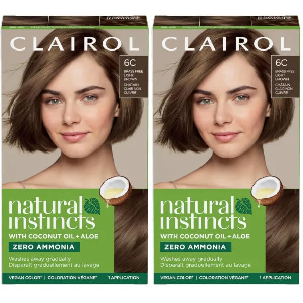 Clairol Natural Instincts Demi-Permanent Hair Dye, 6C Light Brown Hair Color, Pack of 2