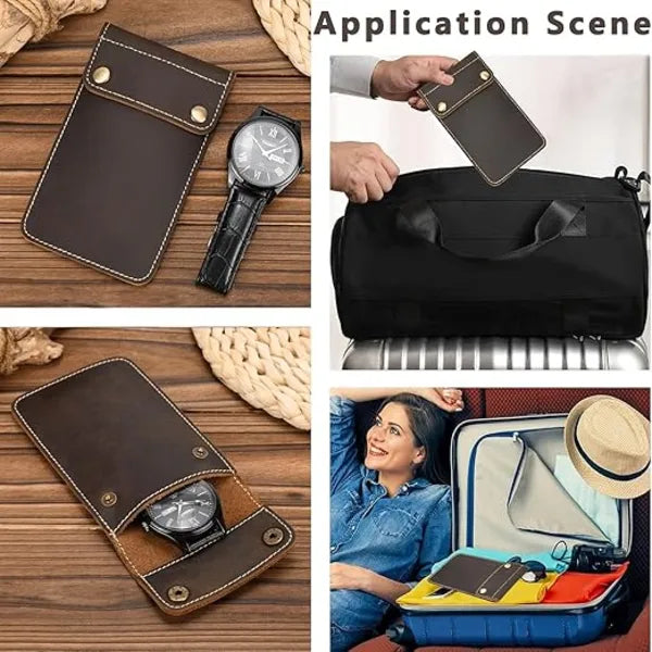 Watch Travel Case, 2pcs Genuine Leather Watch Pouch, Watch Case & Bag For Travelling Portable Travel Watch Cases Watch Durable Travel Pouch Case, Dark Brown