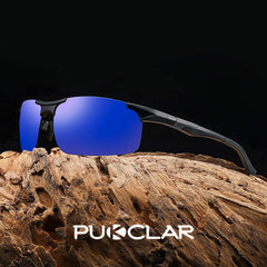 PUKCLAR Mens Driving Sunglasses Polarized Sports Sunglasses Al-Mg Metal Frame Cycling Fishing Golf Goggles