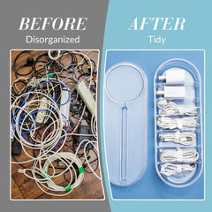 Azonee Cord Organizer Box, Plastic Cable Management Box with Lid, Dividers & Wire Ties, Ideal Electronics Storage for Home Office Desk, Transparent Design for Cables, Earphones, Accessories, 2 Pcs