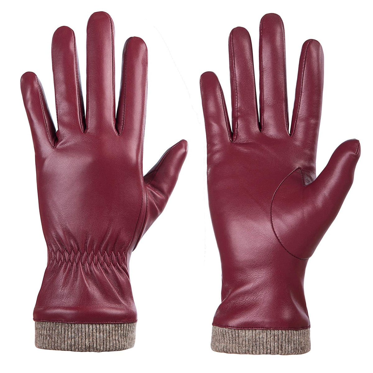 REDESS Winter Leather Gloves for Women, Wool Fleece Lined Warm Gloves, Touchscreen Texting Thick Thermal Snow Driving Gloves - Wine Red