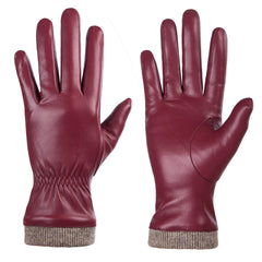 REDESS Winter Leather Gloves for Women, Wool Fleece Lined Warm Gloves, Touchscreen Texting Thick Thermal Snow Driving Gloves - Wine Red